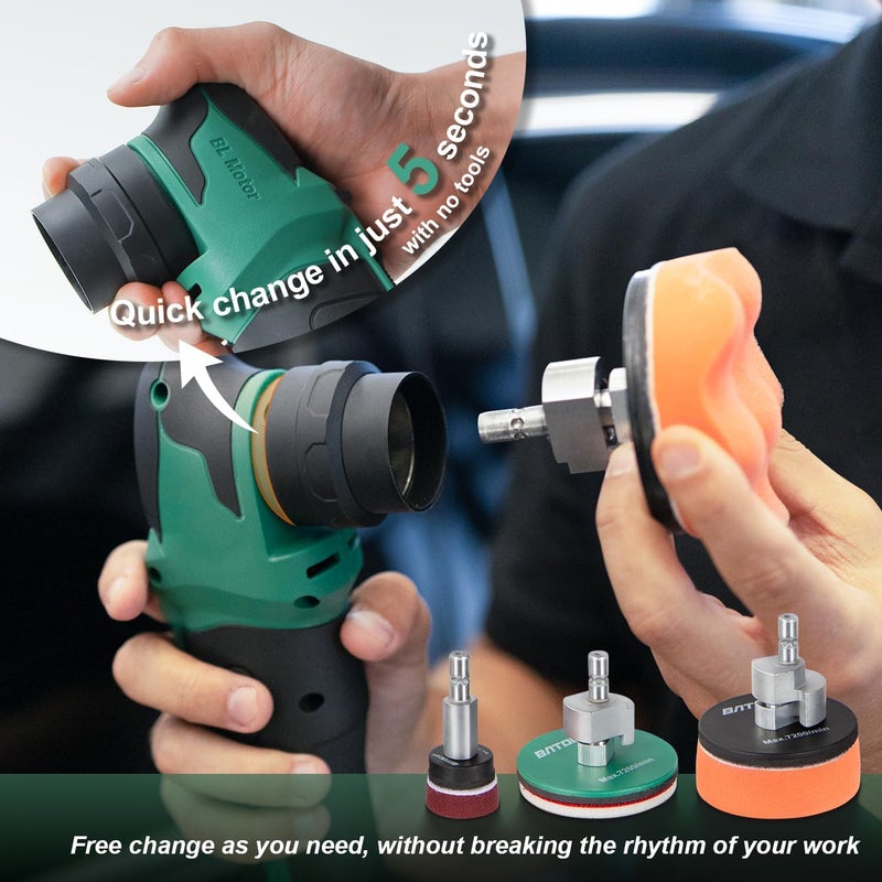 BATOCA S4 Cordless Polisher for Car Detailing with 2Pcs 12V 2.5Ah Batteries, Both Rotary Buffer & Dual Action Polisher, 1&3inch Brushless Polisher, Basic Kit - Image 4